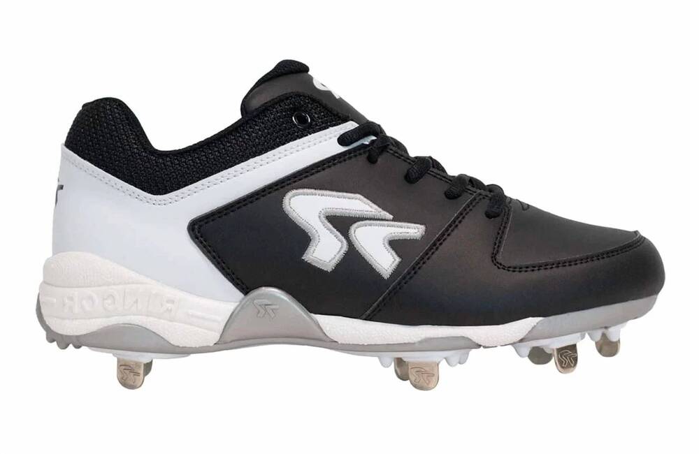 NEW RINGOR women's flite softball spikes shoes in black/white